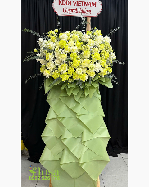 Hoa Chúc Mừng - Mẫu Lẵng Hoa, Kệ Hoa, Bó Hoa Đẹp Nhất:  Kệ Hoa Xanh Matcha  - HCM105 