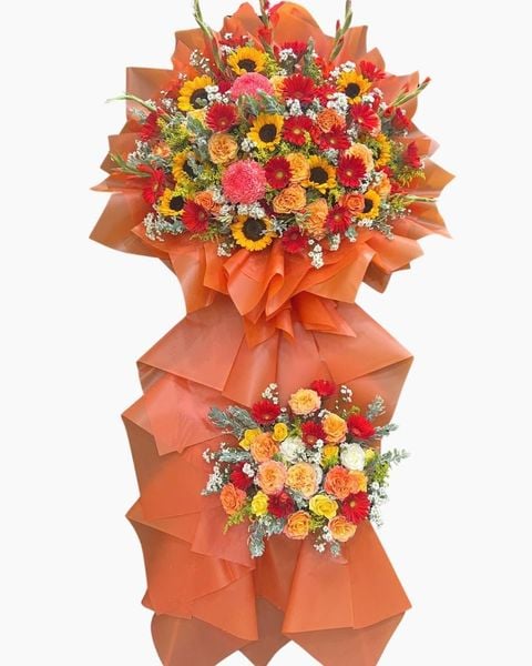 Hoa Chúc Mừng - Mẫu Lẵng Hoa, Kệ Hoa, Bó Hoa Đẹp Nhất: Kệ Hoa Cam Phát- HCM118