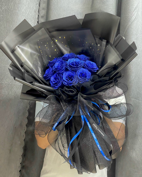 Mẫu Hoa Tươi Màu Xanh: Bó Hoa Hồng Sáp Kim Tuyến Xanh - HST45 - hoa tặng Mẹ