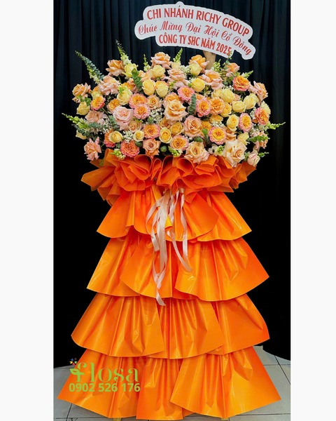 Hoa Chúc Mừng - Mẫu Lẵng Hoa, Kệ Hoa, Bó Hoa Đẹp Nhất: Kệ Hoa Cam Tươi Thắm - HCM106