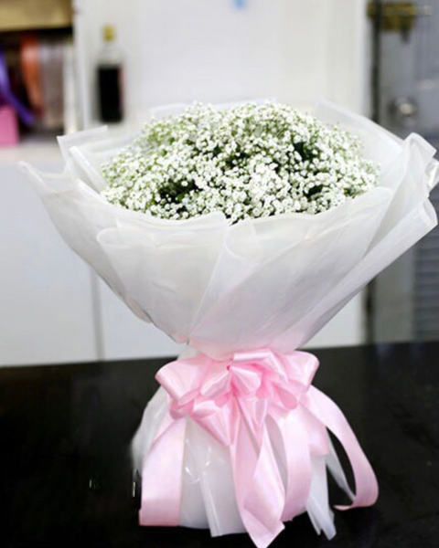 Mẫu Hoa Tươi Màu Trắng sang trọng, nhẹ nhàng, tinh khiết: Bó Hoa Baby Trắng - HBT16 - Hoa 20/10