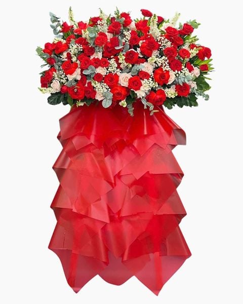 Hoa Chúc Mừng - Mẫu Lẵng Hoa, Kệ Hoa, Bó Hoa Đẹp Nhất: Kệ Hoa Khúc Ca Đỏ Thắm - HCM144