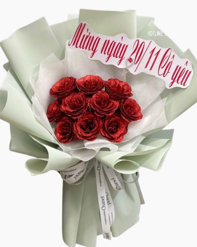  Bó Hoa Hồng Sáp Kim Tuyến Đỏ - HST46 