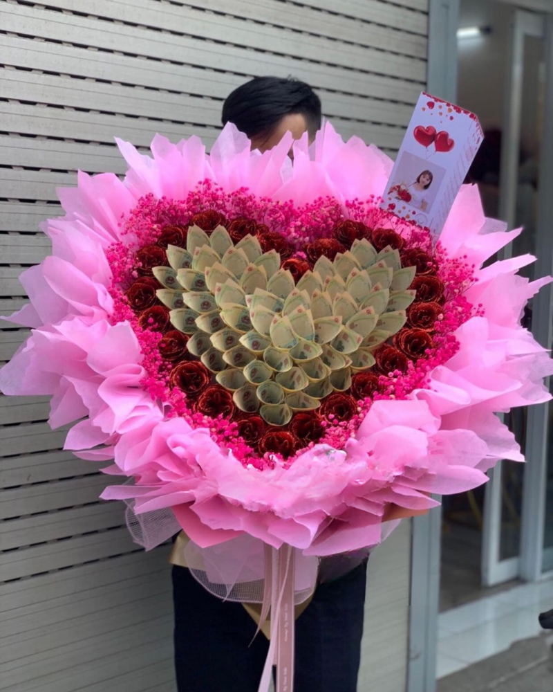  Bó Hoa Tiền 10k Mix Hoa Sáp Kim Tuyến - BT07 - Hoa 8/3 