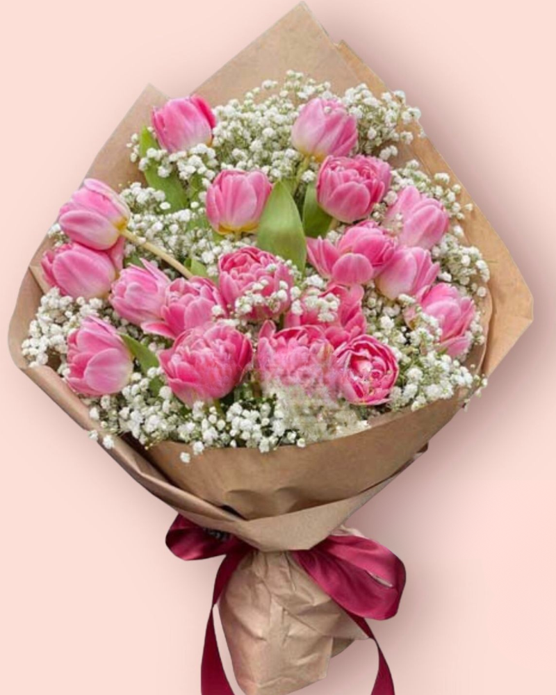  Bó Hoa Tulip Hồng - HBD120 - Hoa 8/3 