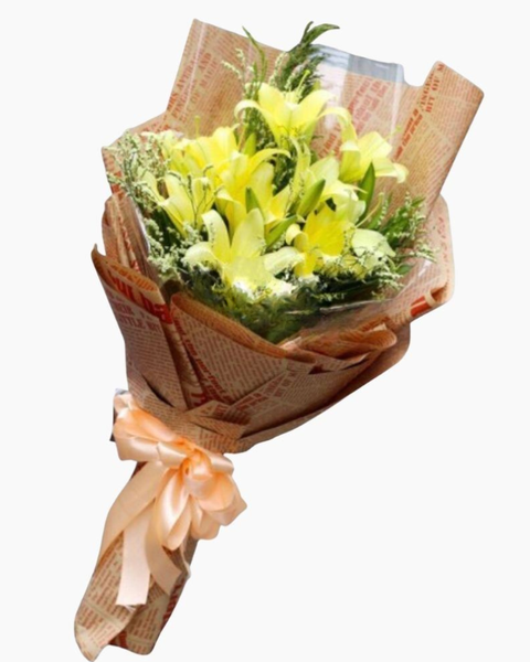 Mẫu Hoa Tươi Màu Vàng: Bó Hoa Ly Vàng - HBD53 - Hoa 20/10
