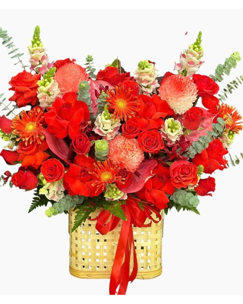 Hoa 20/10 đẹp tặng người yêu, vợ, mẹ: Hoa Giỏ Ngọn Lửa Tình Yêu - Hoa 20/10 - HG70