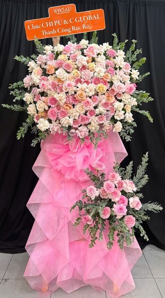 Hoa Chúc Mừng - Mẫu Lẵng Hoa, Kệ Hoa, Bó Hoa Đẹp Nhất: Kệ Hoa Hồng Thắm - HCM119
