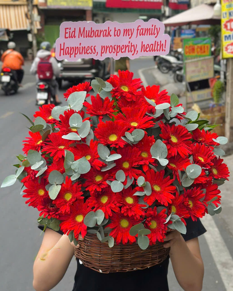 Giỏ Hoa Khai Trương để bàn đẹp: Giỏ Hoa Đỏ Tiền - HG97