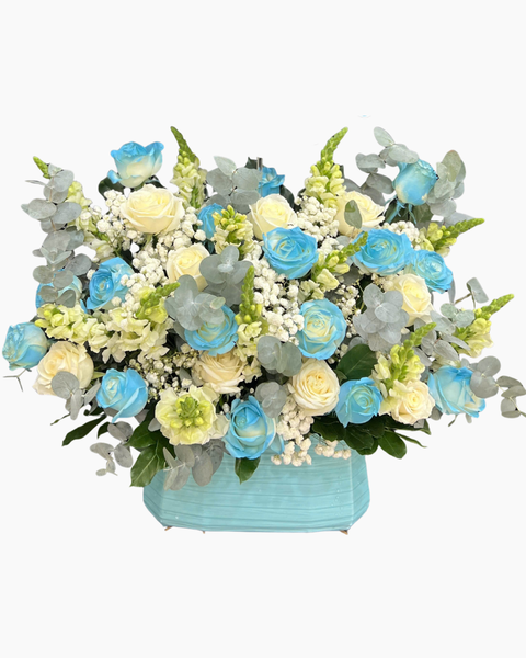 Mẫu Hộp Hoa Tươi Cao Cấp, Sang Trọng - Hoa Hồng Cắm Hộp Đẹp Nhất: Hộp Hoa Xanh Biển - HH182