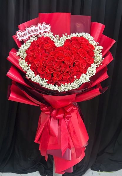 Mẫu Hoa Bó Tròn: Bó Hoa Tình Đỏ Nồng - HBT129