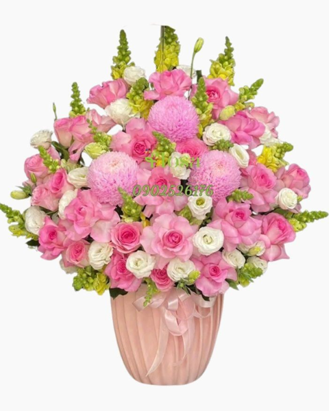 Hoa tặng người yêu đẹp nhất, bó hoa tặng bạn gái lãng mạn ý nghĩa: Hộp Hoa Hoa Trắng Mọng Hồng - HH68