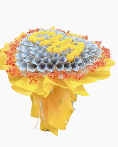 Mẫu Hoa Tươi Màu Vàng: Bó Hoa Tiền 20k Mix Hoa Hồng Sáp Vàng - BT19