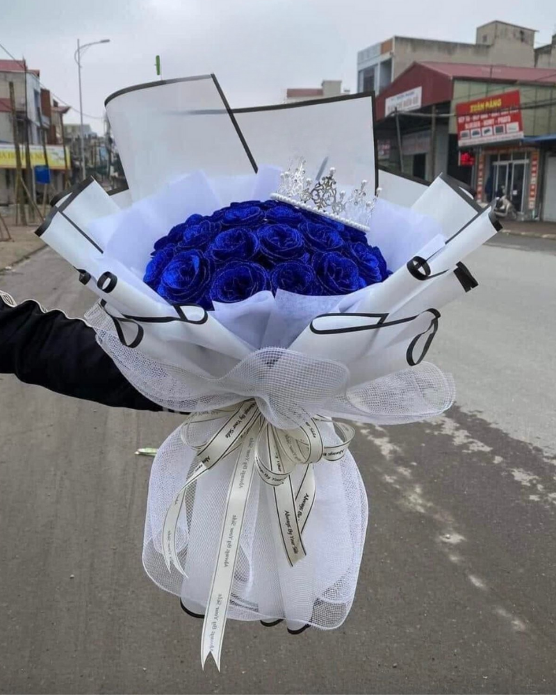  Naiad - HST37 - Bó Hoa Hồng Xanh Kim Tuyến 20 Bông 