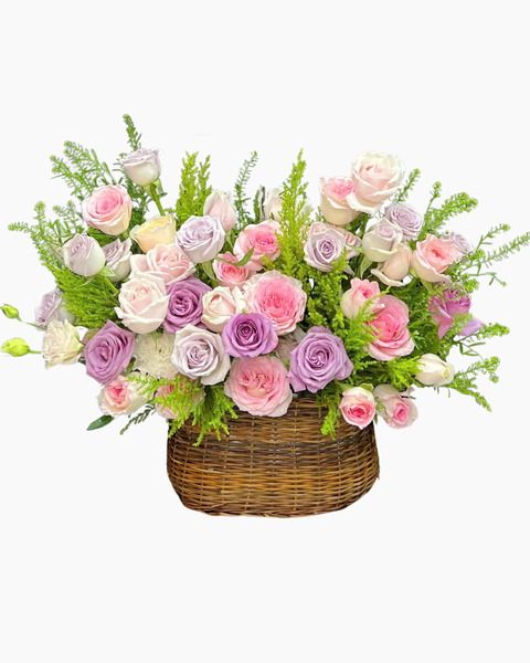 Giỏ Hoa Khai Trương để bàn đẹp: Giỏ Hoa Hồng Thắm - HG93