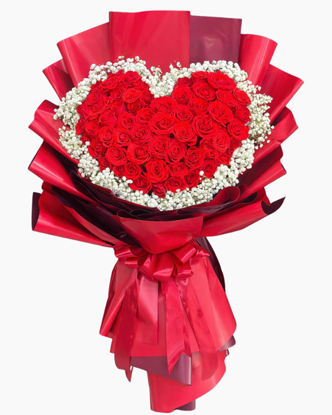 Mẫu Hoa Bó Tròn: Bó Hoa Tình Đỏ Nồng - HBT129