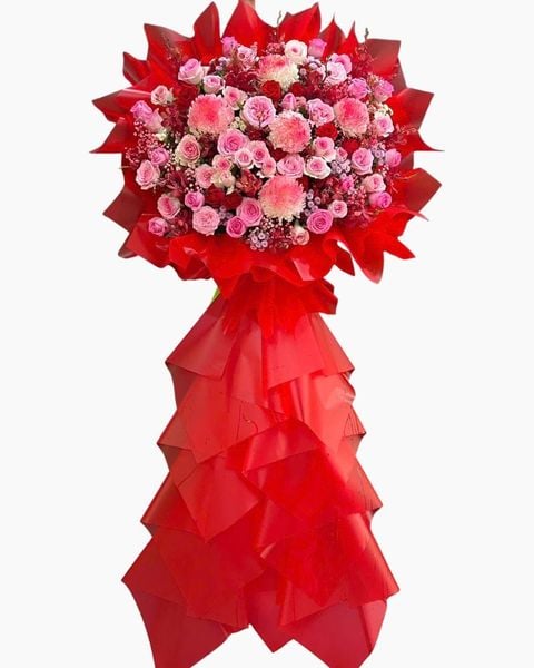 Hoa Chúc Mừng - Mẫu Lẵng Hoa, Kệ Hoa, Bó Hoa Đẹp Nhất: Kệ Hoa Đỏ Dâu - HCM111