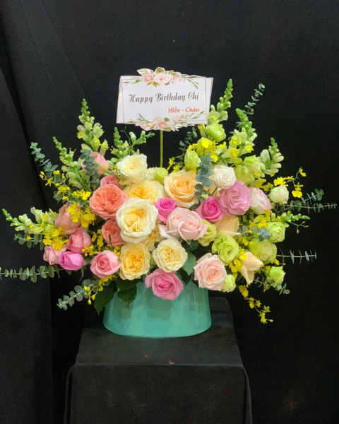 Mẫu Hộp Hoa Tươi Cao Cấp, Sang Trọng - Hoa Hồng Cắm Hộp Đẹp Nhất: Cream & Wicky - HH09