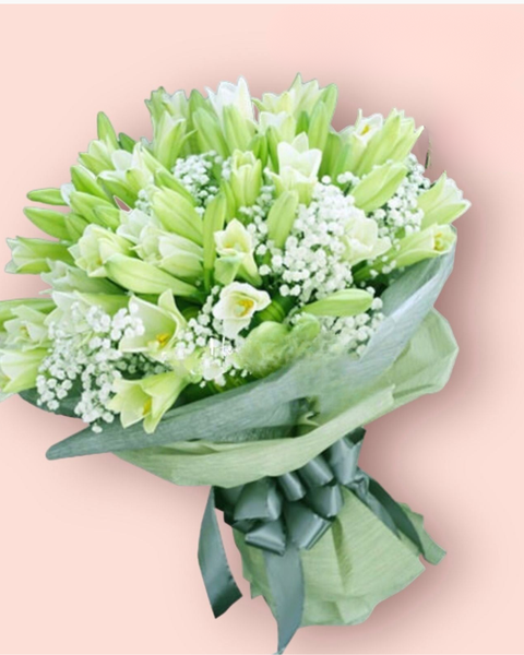 Mẫu Hoa Tươi Màu Trắng sang trọng, nhẹ nhàng, tinh khiết: Bó Hoa Tươi Loa Kèn Trắng - HBT80