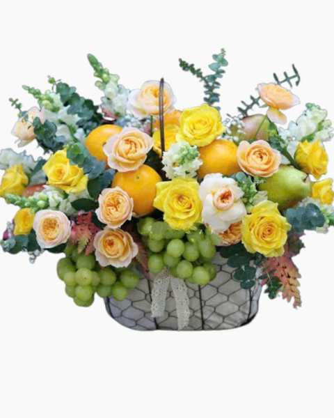 Mẫu Hoa Tươi Màu Vàng: Giỏ Trái Cây Khai Trương Để Bàn An Nhiên - GTC152