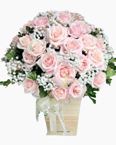 Mẫu Hoa Tươi Màu Hồng: Hồng Thương - HCH53 - Hoa Hồng 20/10 - Hộp Hoa Hồng Pastel và Hoa Baby