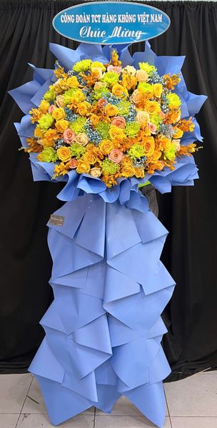 Hoa Chúc Mừng - Mẫu Lẵng Hoa, Kệ Hoa, Bó Hoa Đẹp Nhất: Kệ Hoa Xanh Dương - HCM112