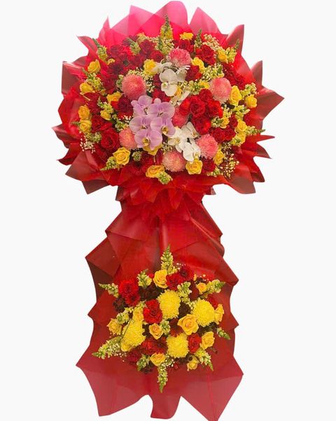 Hoa Chúc Mừng - Mẫu Lẵng Hoa, Kệ Hoa, Bó Hoa Đẹp Nhất: Kệ Hoa Đỏ May Mắn - HCM107