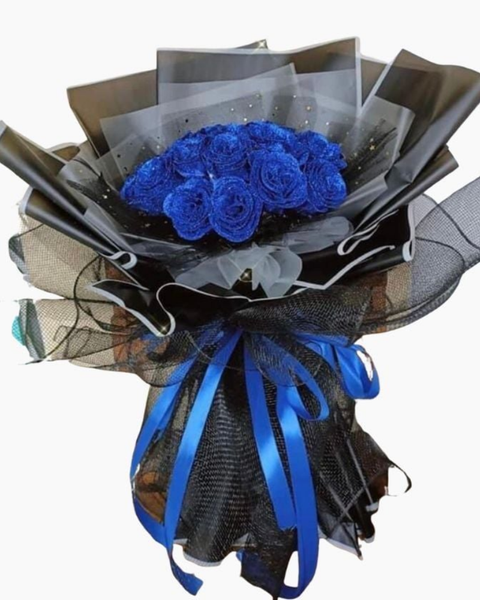 Mẫu Hoa Tươi Màu Xanh: Blue Rose Glitter - HST35 - Bó Hoa Hồng Xanh Sáp Thơm Tặng Mẹ
