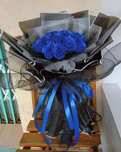 Mẫu Hoa Tươi Màu Xanh: Blue Rose Glitter - HST35 - Bó Hoa Hồng Xanh Sáp Thơm Tặng Mẹ