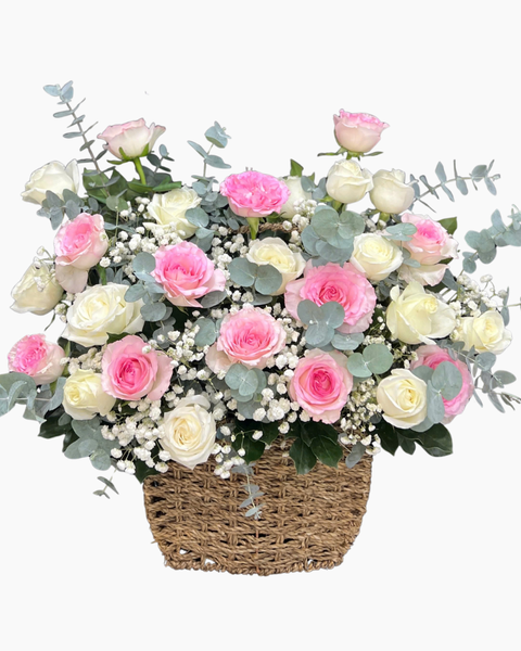 Giỏ Hoa Khai Trương để bàn đẹp: Giỏ Hoa Hồng Yêu- HG89