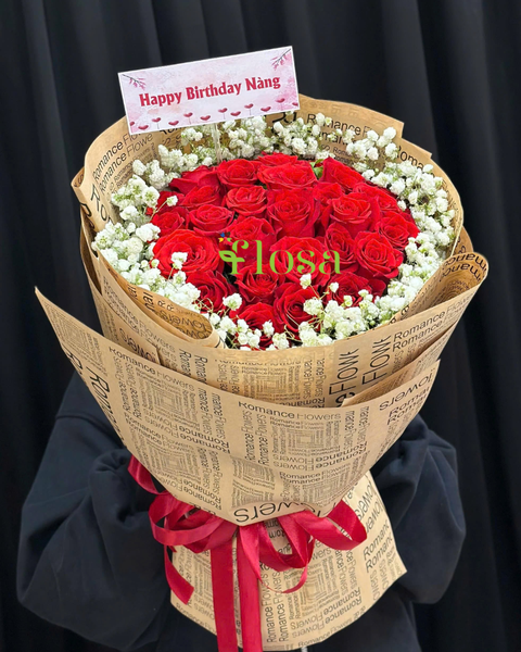 Mẫu Hoa Hồng 8/3 Đẹp, Ý Nghĩa Nhất Ngày Quốc Tế Phụ Nữ: Bó Hoa Hồng Nồng Cháy-HBT97