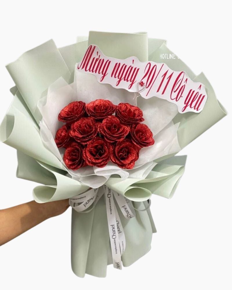  Bó Hoa Hồng Sáp Kim Tuyến Đỏ - HST46 