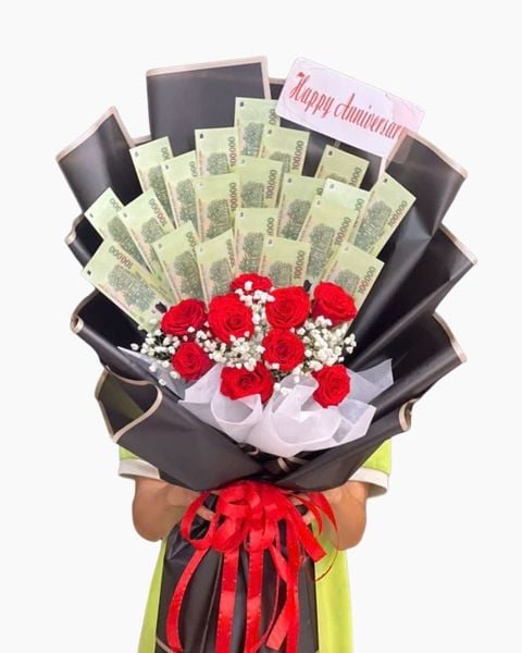 Mẫu Hoa Tiền 500K, 100K, Tiền Đô Tặng Vợ, Mẹ, Người Yêu 20/10: bo-hoa-ngan-loi-yeu-thuong-hoa-20-10-hbt89