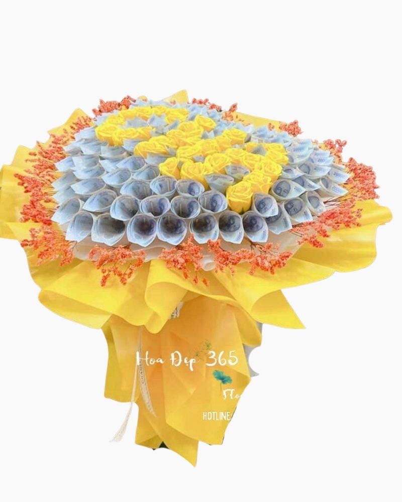  Bó Hoa Tiền 20k Mix Hoa Hồng Sáp Vàng - BT19 