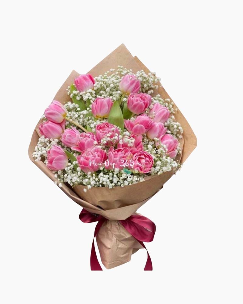  Bó Hoa Tulip Hồng - HBD120 - Hoa 8/3 