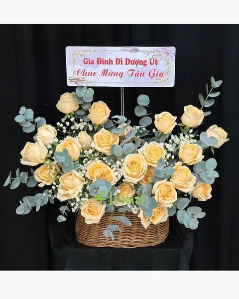 Giỏ Hoa Khai Trương để bàn đẹp: Giỏ Hoa Nắng Mai Hạnh Phúc- HG82