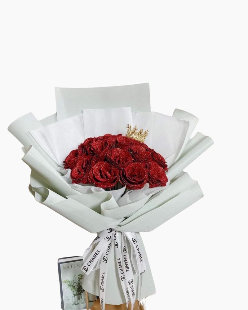 Glitter Roses - HST27 - Bó Hoa Hồng Sáp Đỏ Kim Tuyến 15 Bông 