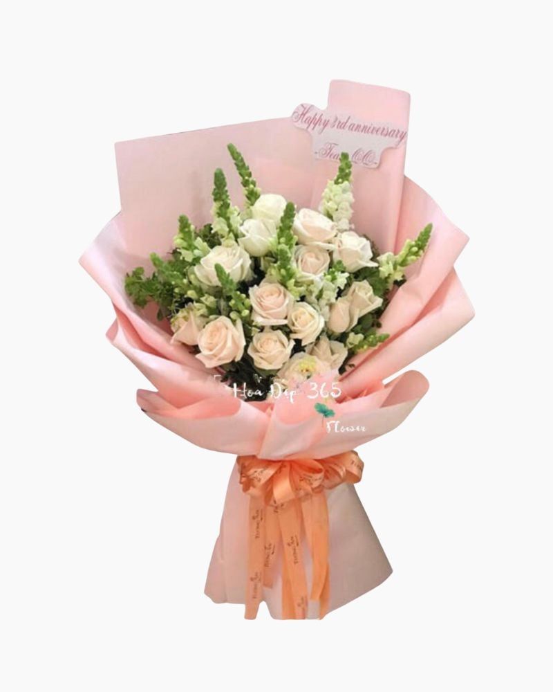  Hồng Tươi - HBD145 - Hoa Hồng 20/10 - Hoa Hồng Pastel và Hoa Mõm Sói 