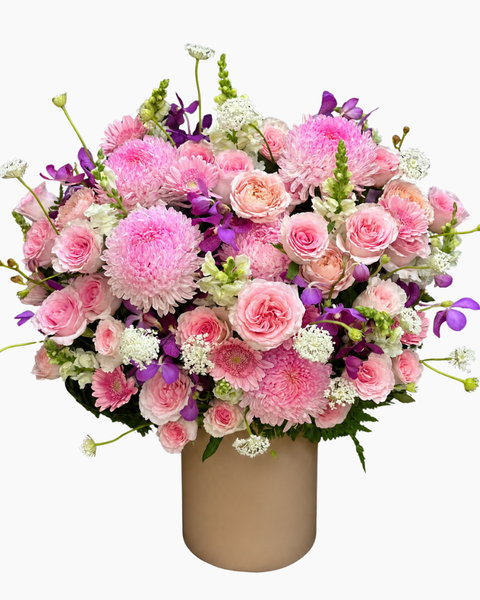 Giỏ Hoa Khai Trương để bàn đẹp: Hoa Hộp Phấn Hồng Dịu Êm - HH222