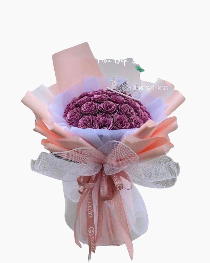  Purple Rose - HST26 - Bó Hoa Hồng Tím Kim Tuyến 25 Bông 