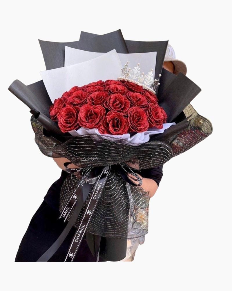  Rực Cháy - HST21 - Bó Hoa Hồng Sáp Kim Tuyến Đỏ 30 Bông - Hoa 20/10 