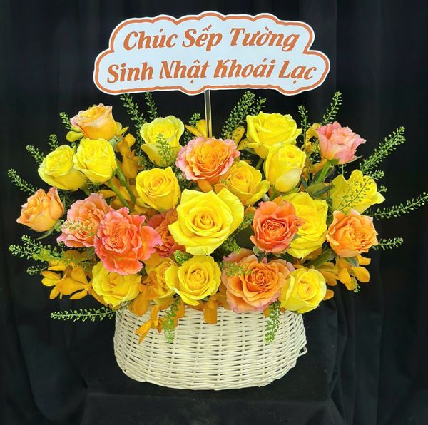 Giỏ Hoa Khai Trương để bàn đẹp: Giỏ Hoa Nắng Mật Ngọt - HG101