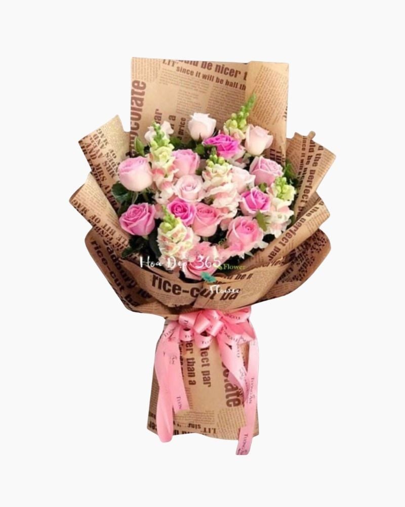  Thương Lắm - HBD187 - Hoa Hồng 20/10 - Hoa Hồng Dâu và Hoa Mõm Sói Hồng 