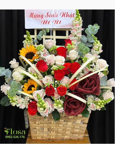 Giỏ Hoa Khai Trương để bàn đẹp: Giỏ Hoa Sắc Màu - HG86