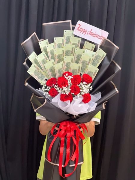 Mẫu Hoa Tiền 500K, 100K, Tiền Đô Tặng Vợ, Mẹ, Người Yêu 20/10: bo-hoa-ngan-loi-yeu-thuong-hoa-20-10-hbt89
