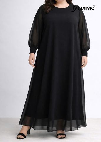 Đầm Voan Đen Dáng Suông Cổ Tròn