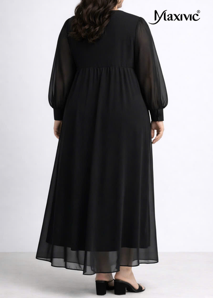 Đầm Voan Đen Dáng Suông Cổ Tròn