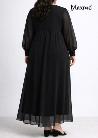 Đầm Voan Đen Dáng Suông Cổ Tròn