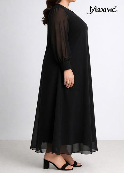 Đầm Voan Đen Dáng Suông Cổ Tròn