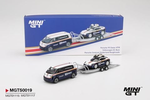  XE MÔ HÌNH Porsche 911 Dakar #718 / Volkswagen ID. Buzz Porsche Centrum Gelderland Roughroads Set,1/64 MINIGT 